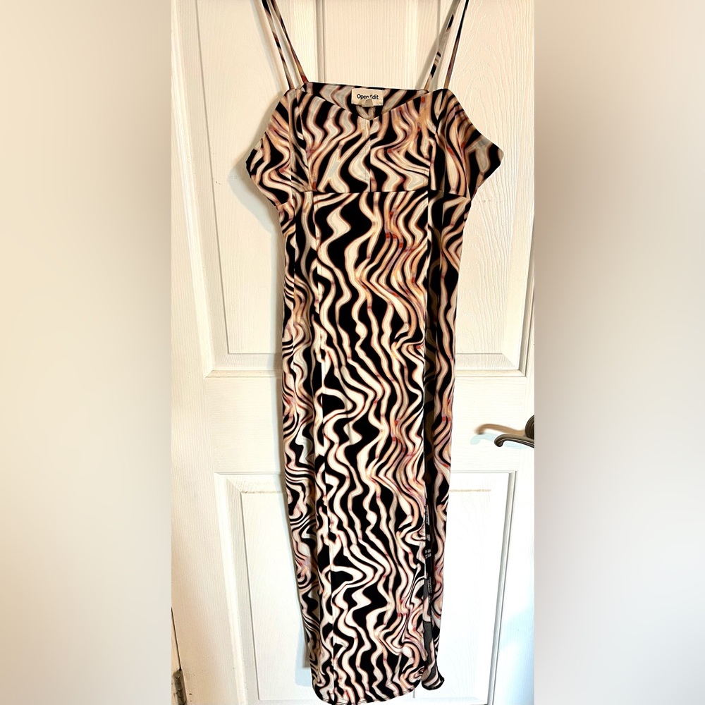 Open Edit long black patterned dress